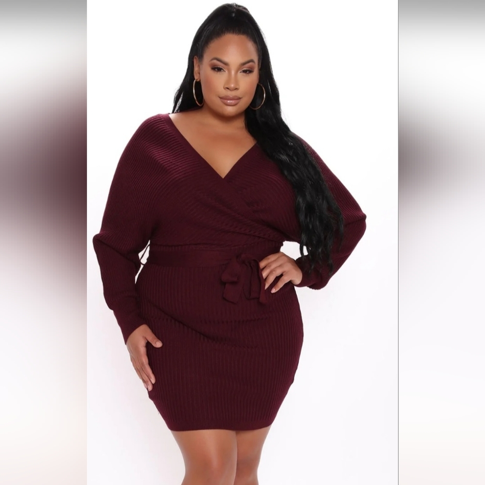 Fashion Nova Just Between Us Sweater Dress - Wine